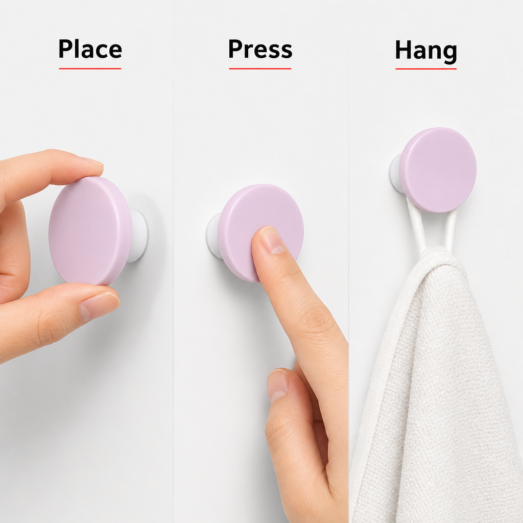 144 Pieces Adhesive Hooks, Pink Round Wall Hooks, 4 Pieces