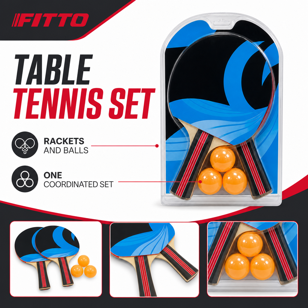 96 Pieces Table Tennis Racket Set With Balls, Blue Black And Orange, 1 Set