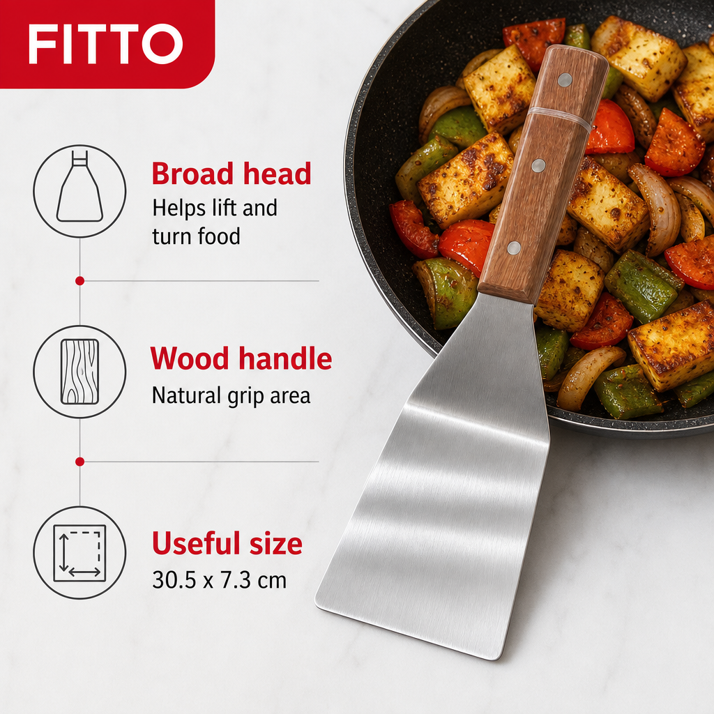 96 Pieces Stainless Steel Turner with Wooden Handle, 30.5 x 7.3 cm, 1 Piece