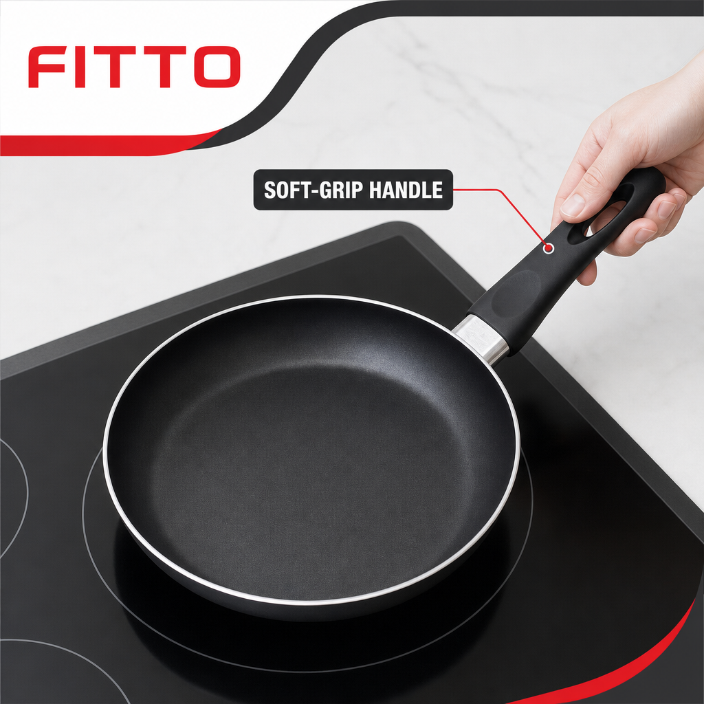 96 Pieces Non-Stick Frying Pan with Soft-Grip Handle, Black Round Cookwares for Everyday Stovetop Cooking