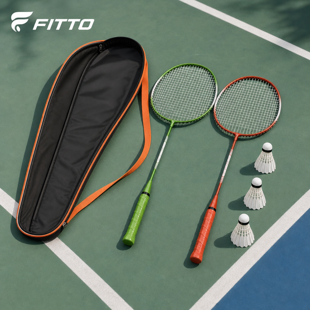 96 Pieces Badminton Racket Set, 2 Rackets, 3 Shuttlecocks and Carry Bag, Red and Green