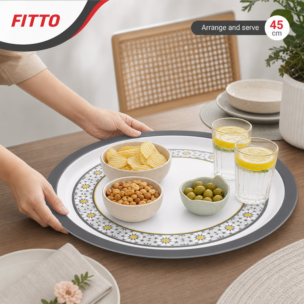 72 Pieces Round Melamine Serving Trays, 45 cm, White with Floral Pattern