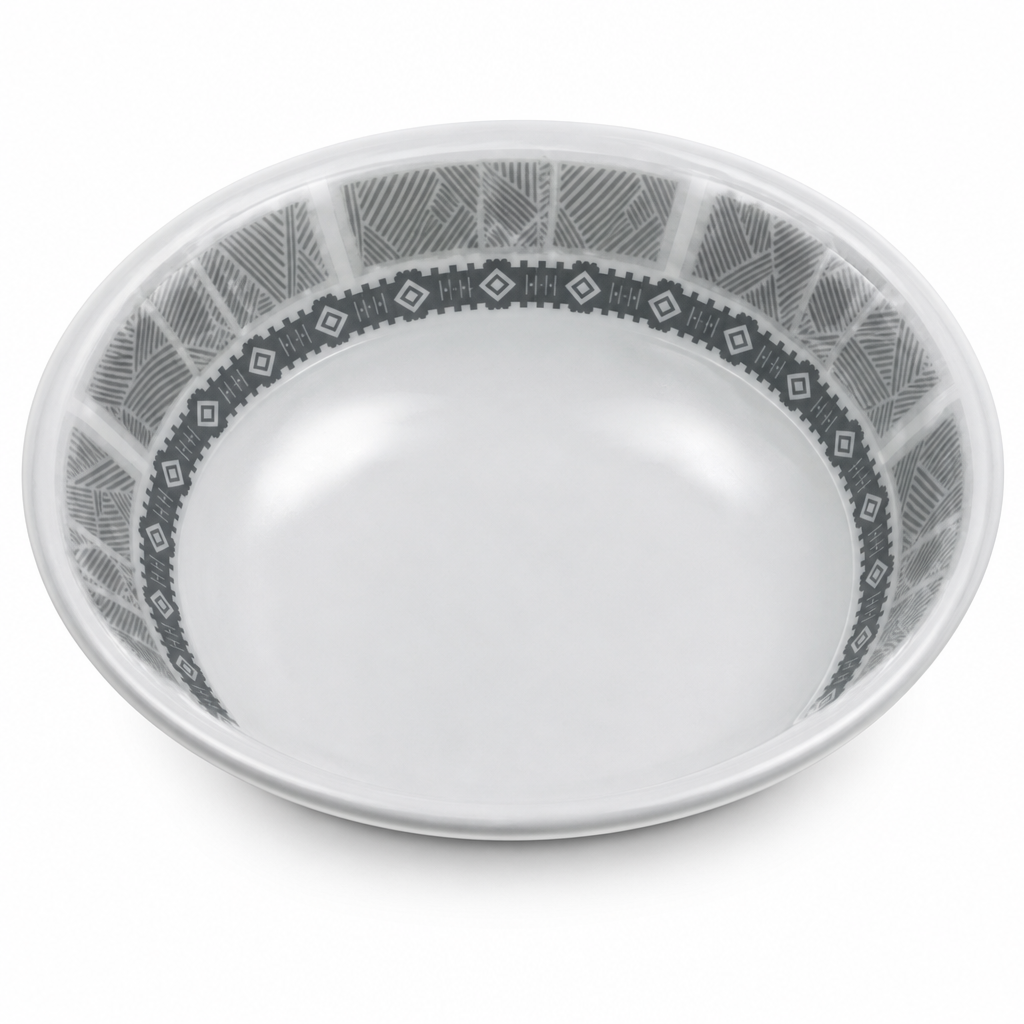 96 Pieces Melamine Salad Bowl, 7 Inch, Grey, Geometric Border