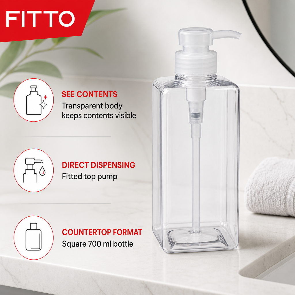 96 Pieces Clear 700 ml Liquid Soap Dispensers Bottle with Pump, Square Countertop Design