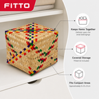 96 Pieces Woven Cube Storage Box with Lid, Multicolour Pattern, 3 x 3 Inch