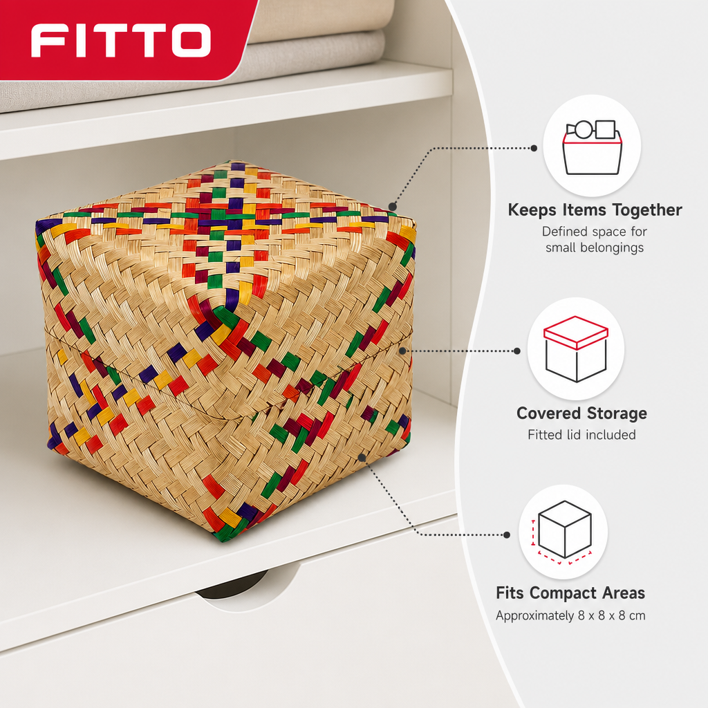 96 Pieces Woven Cube Storage Box with Lid, Multicolour Pattern, 3 x 3 Inch