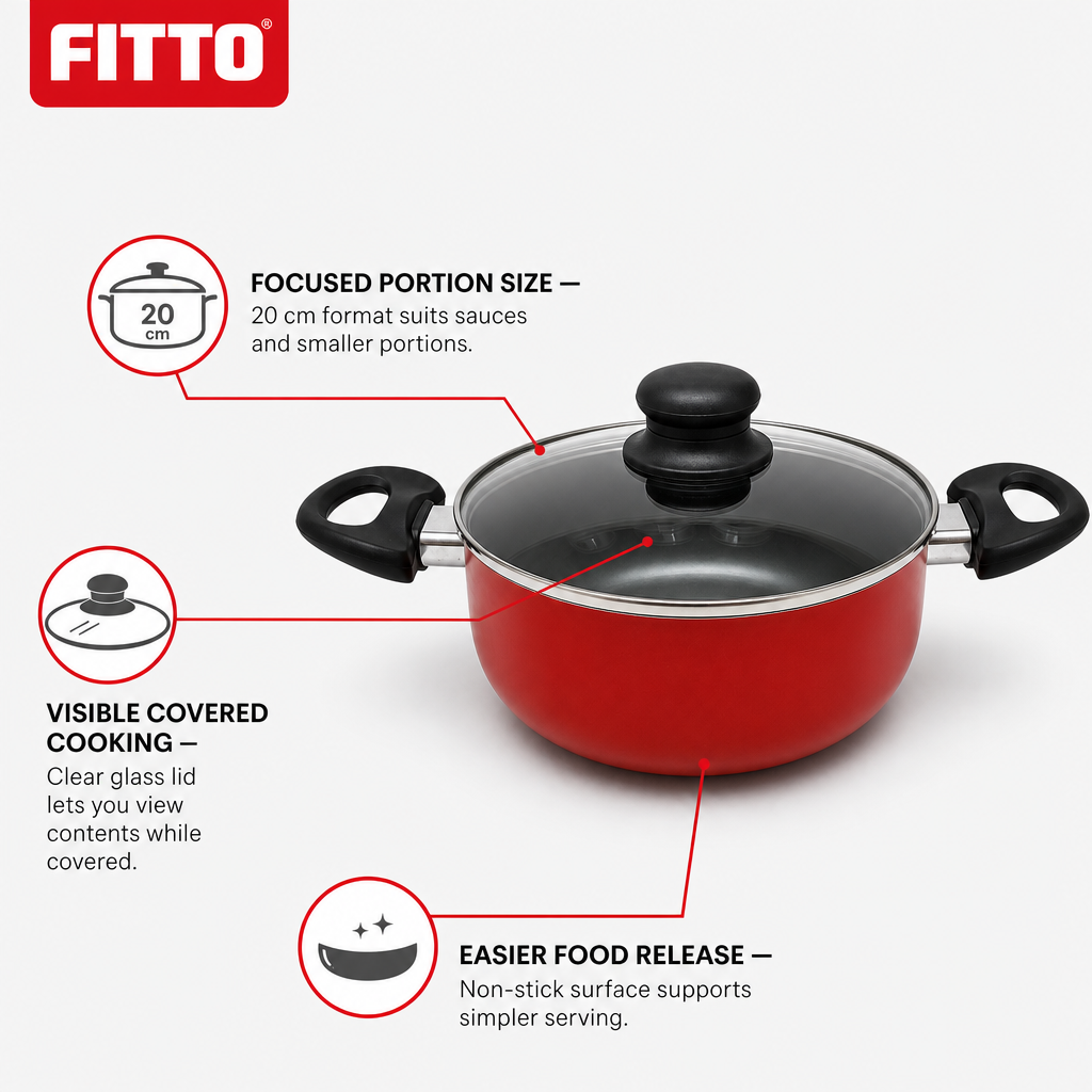 48 Pieces 20 cm Red Aluminum Non-Stick Saucepot with Glass Lid and Side Handles