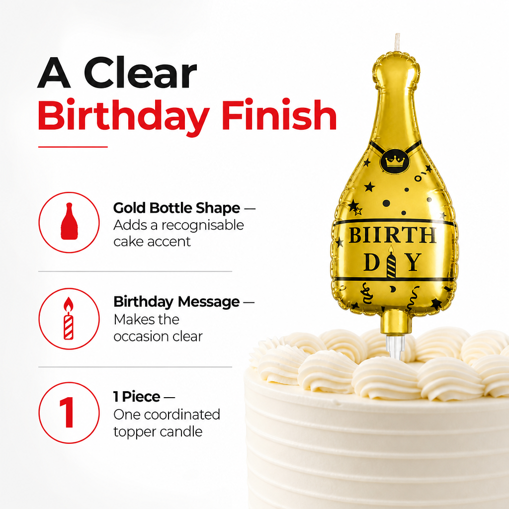 144 Pieces Gold Bottle-Shaped Happy Birthday Cake Topper Candle, 1 Piece