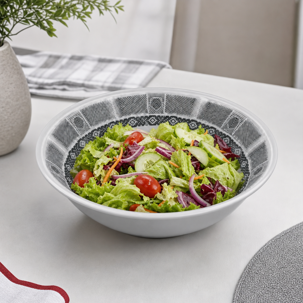120 Pieces Melamine Salad Bowl, 6 Inch, Grey With Geometric Border
