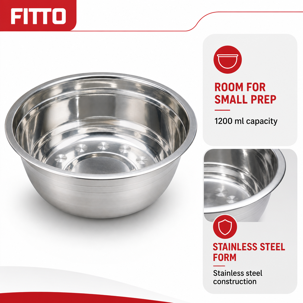 120 Pieces Stainless Steel Mixing Bowl, 1200 ml, 20 x 6 cm, Silver, 1 Piece