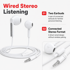 240 Pieces Wired Stereo Earphones, White In-Ear Design, Single Pair