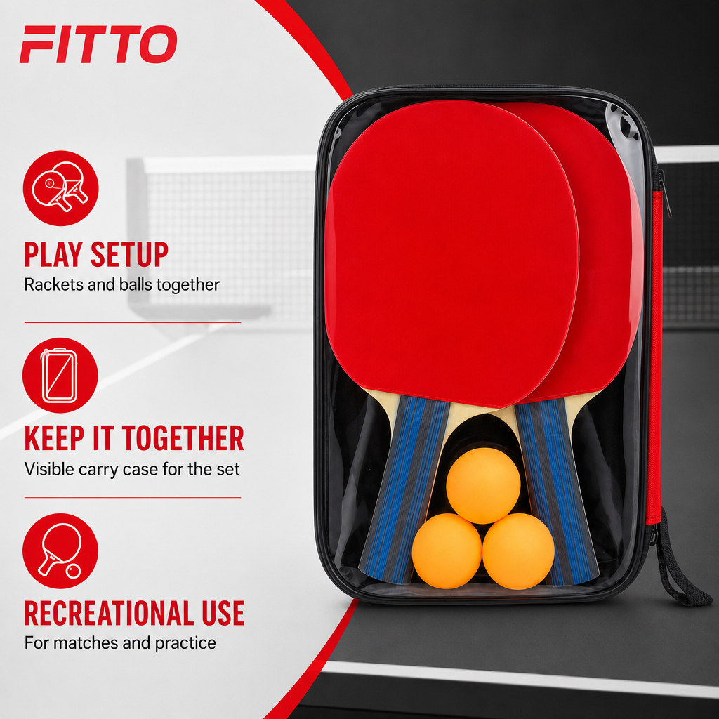 96 Pieces Table Tennis Racket Set with Balls, Red and Blue Rackets, Carry Case, 30 x 20 x 6 cm