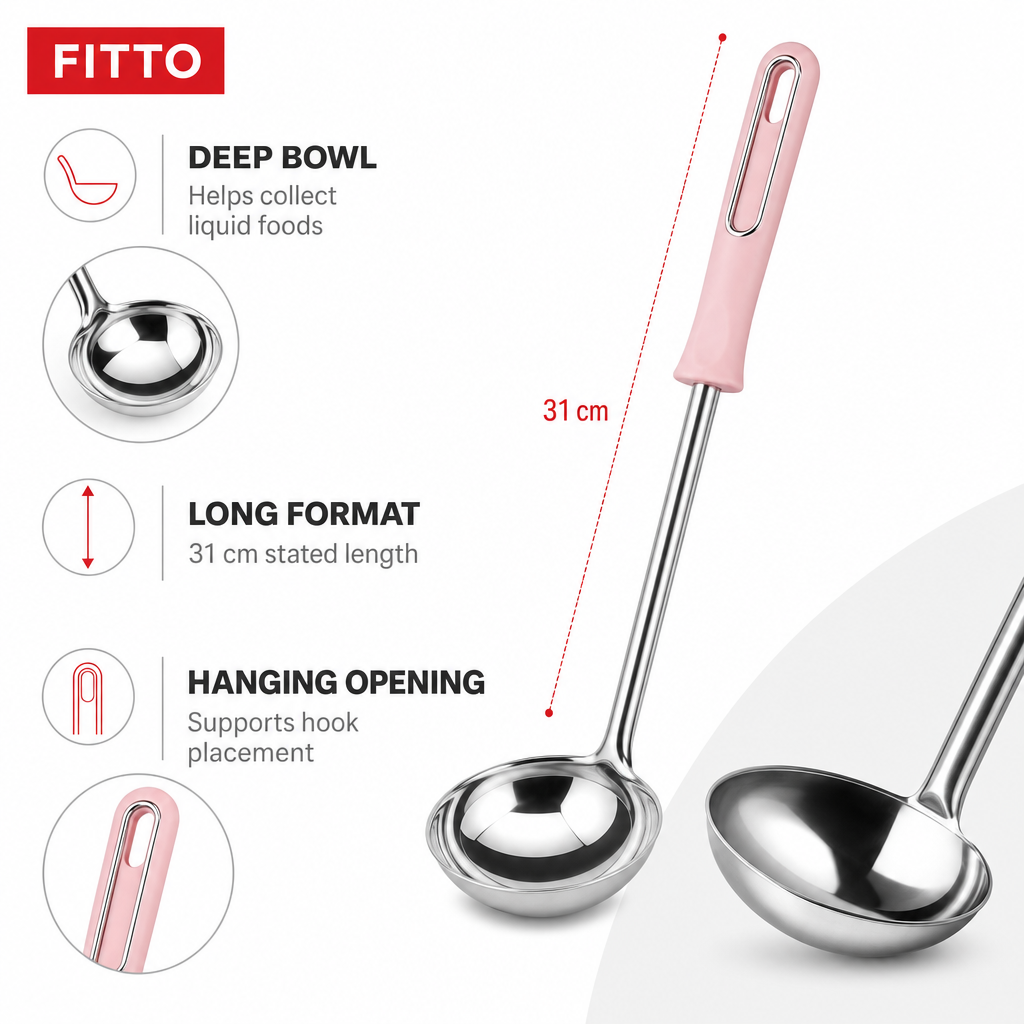 120 Pieces Stainless Steel Soup Ladle with Pink Handle, 31 cm, Deep Bowl for Cooking and Serving