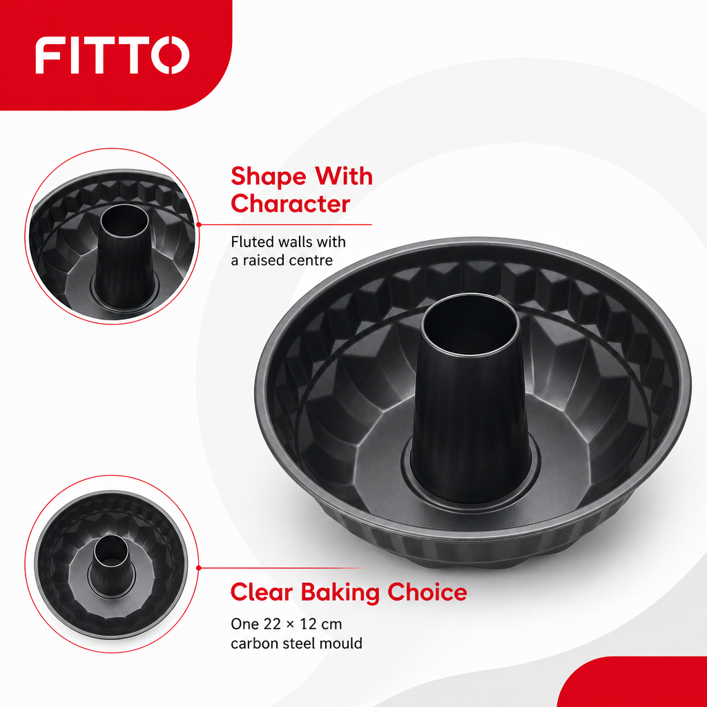 96 Pieces Bundt Cake Mold, Carbon Steel Non-Stick Fluted Baking Pan, Black, 22 × 12 cm, 1 Piece