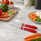 120 Pieces 5 Inch Kitchen Knives Set With Plastic Handles, Red and Silver, 2 Pieces