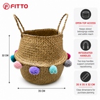 72 Pieces Woven Seagrass Basket with Pom Pom Trim, Natural Decorative Storage Basket with Handles, 35 x 35 x 32 cm
