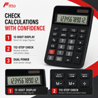 96 Pieces Calculators, Black And White 12-Digit Electronic Calculator With 112-Step Check And Dual Power, 1 Piece