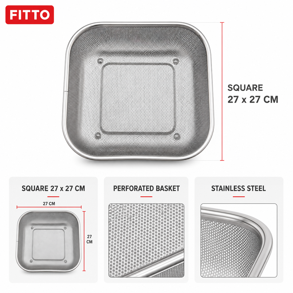 96 Pieces Grey Stainless Steel Square Strainer Basket, 27 x 27 cm, 1 Piece