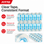 96 Pieces Self Adhesive Crystal Clear Tape, 12mm x 36yd, 12 Rolls for Office, Craft and Household Use