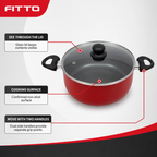 48 Pieces 26 cm Aluminium Non-Stick Saucepot with Glass Lid and Dual Side Handles, Red