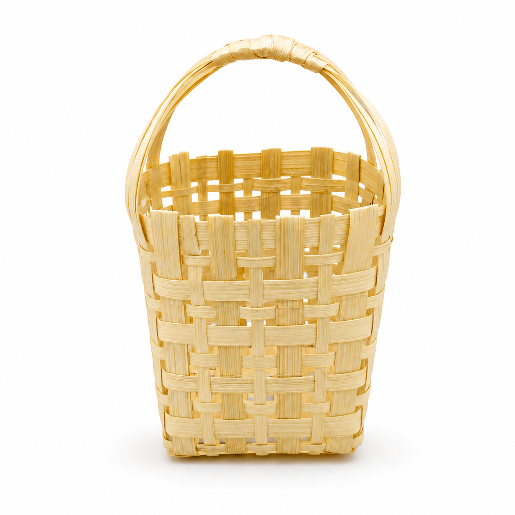 96 Pieces Handwoven Bamboo Basket with Handle, Natural Finish, 12 x 12 x 10 cm