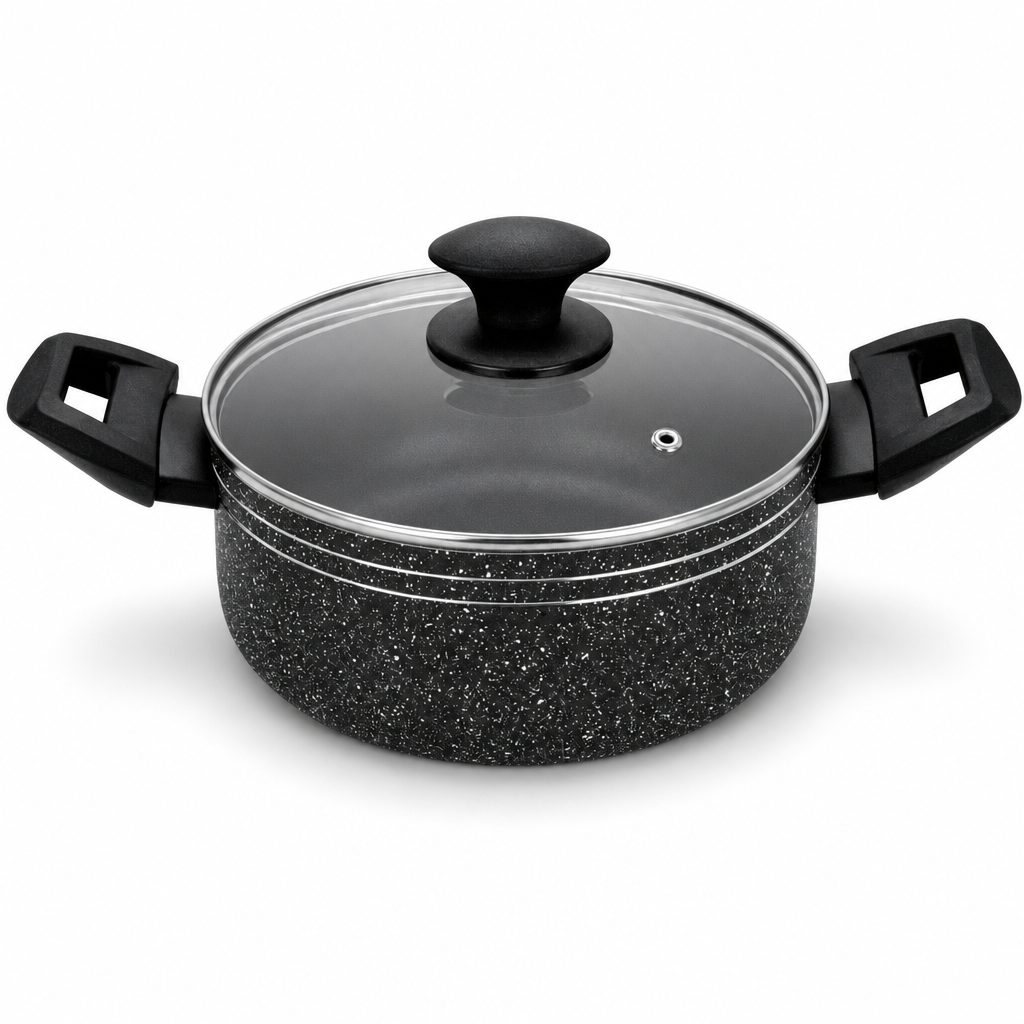 48 Pieces Pressed Aluminium Induction Casserole with Glass Lid, 32 x 15 cm, Black