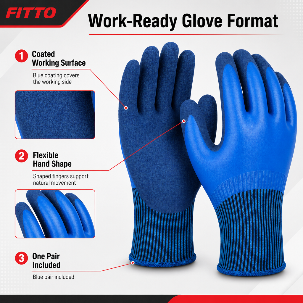 72 Pieces Nitrile-Coated Work Gloves, 24 cm, Blue, 1 Pair