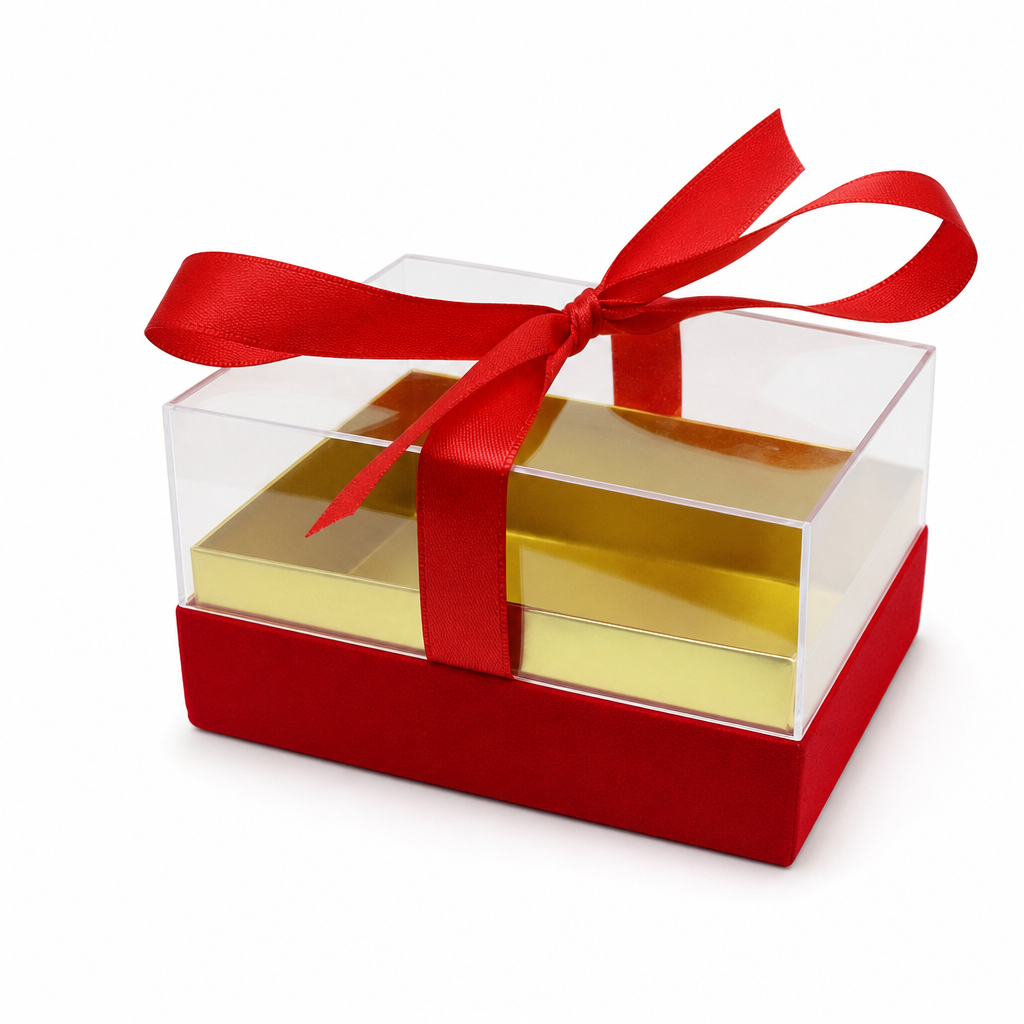 96 Pieces Red Rectangular Acrylic Presentation Box with Ribbon, 14.5 x 9.5 x 8 cm, 1 Piece