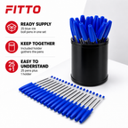 96 Pieces Ball Pens with Pen Holder, Blue Ink, 25 Pack