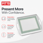60 Pieces Rectangular Serving Trays with Double Handles, 24 Inch, Grey and Green Patterned Surface