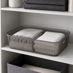 96 Pieces Rectangular Storage Basket, Smoky Grey Plastic Woven Design with Built-In Handles, 45 x 35 x 11 cm