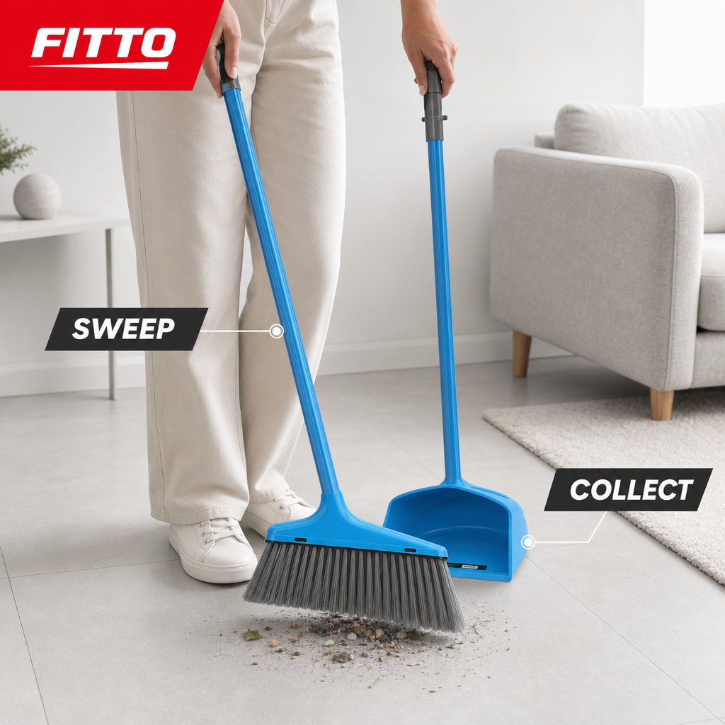 96 Pieces Long Handle Broom and Dustpan Set, 95 cm, Assorted Colour