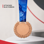 144 Pieces Laurel Frame Sports Medal with Blue Ribbon, Bronze, 10 x 8 x 1 cm