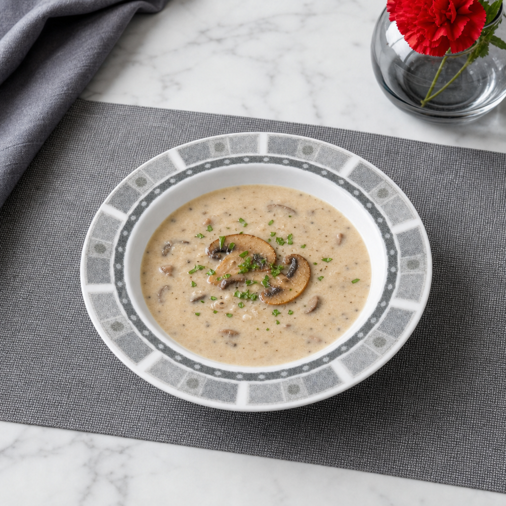 144 Pieces Soup Plate, 7 Inch, Grey With Geometric Border, Single Piece