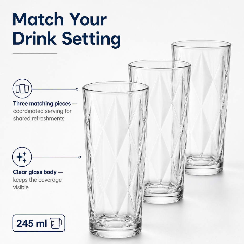 96 Pieces Diamond Glass Tumbler Set, 245 ml, 3 Pieces