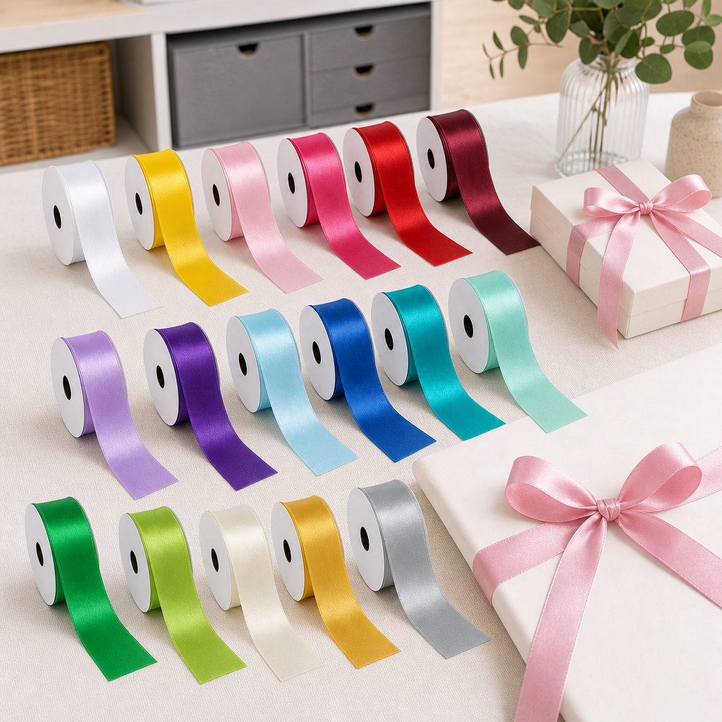 48 Pieces Assorted Colour Satin Ribbon Rolls, 3.8 cm x 3 m, 21 Rolls for Crafting and Decoration