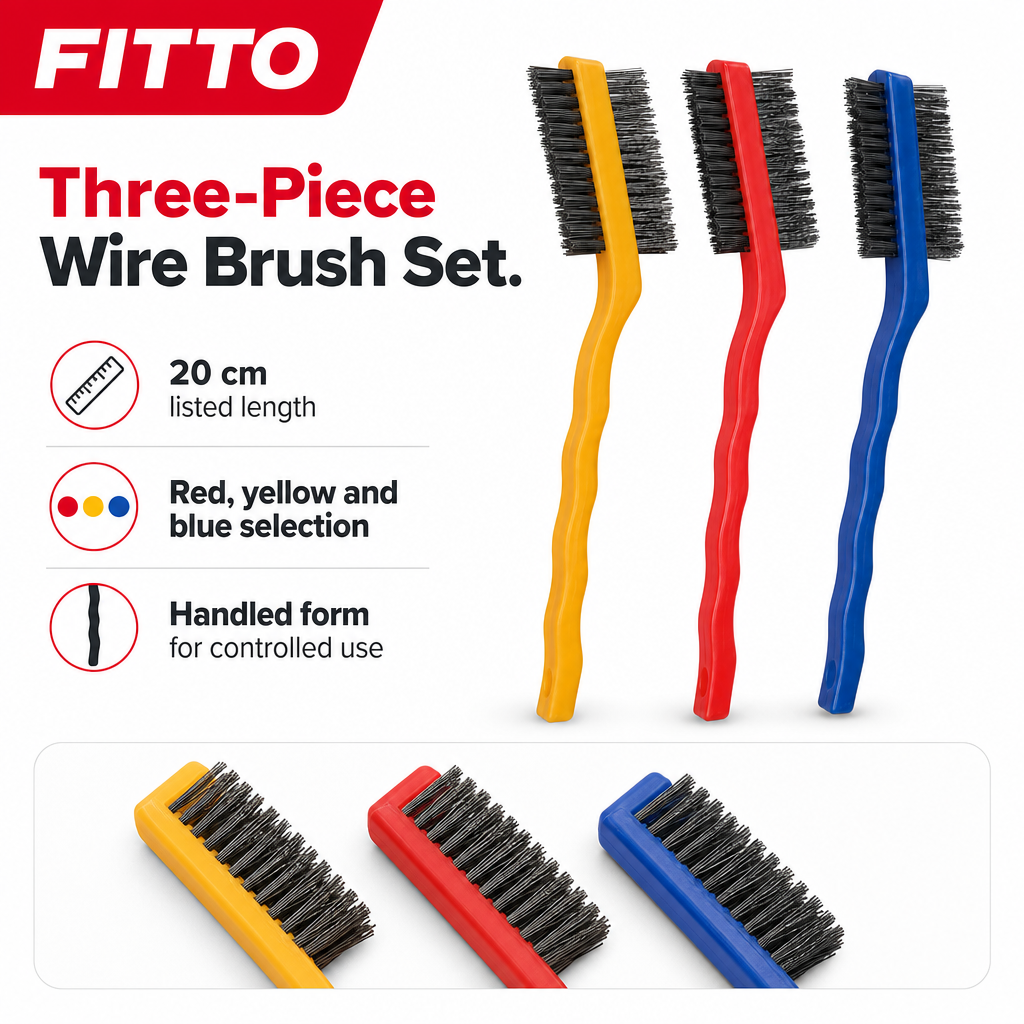 120 Pieces Wire Brush Set, 20 cm, Red Yellow Blue, 3 Pieces for Hand Cleaning and Surface Preparation
