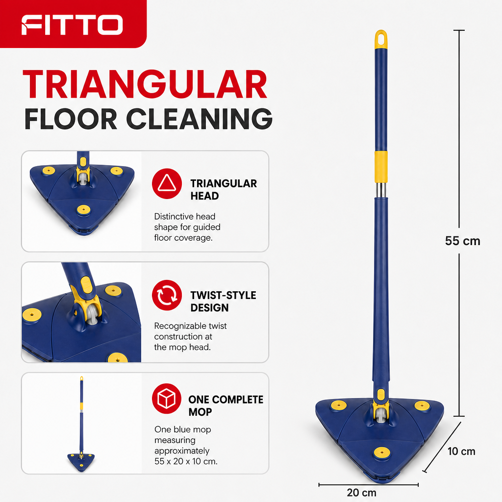 96 Pieces Blue Triangular Twist Water Mop, Floor Cleaning Handle, 1 Piece