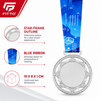 144 Pieces Star Frame Sports Medal with Blue Ribbon, Silver, 10 x 8 x 1 cm