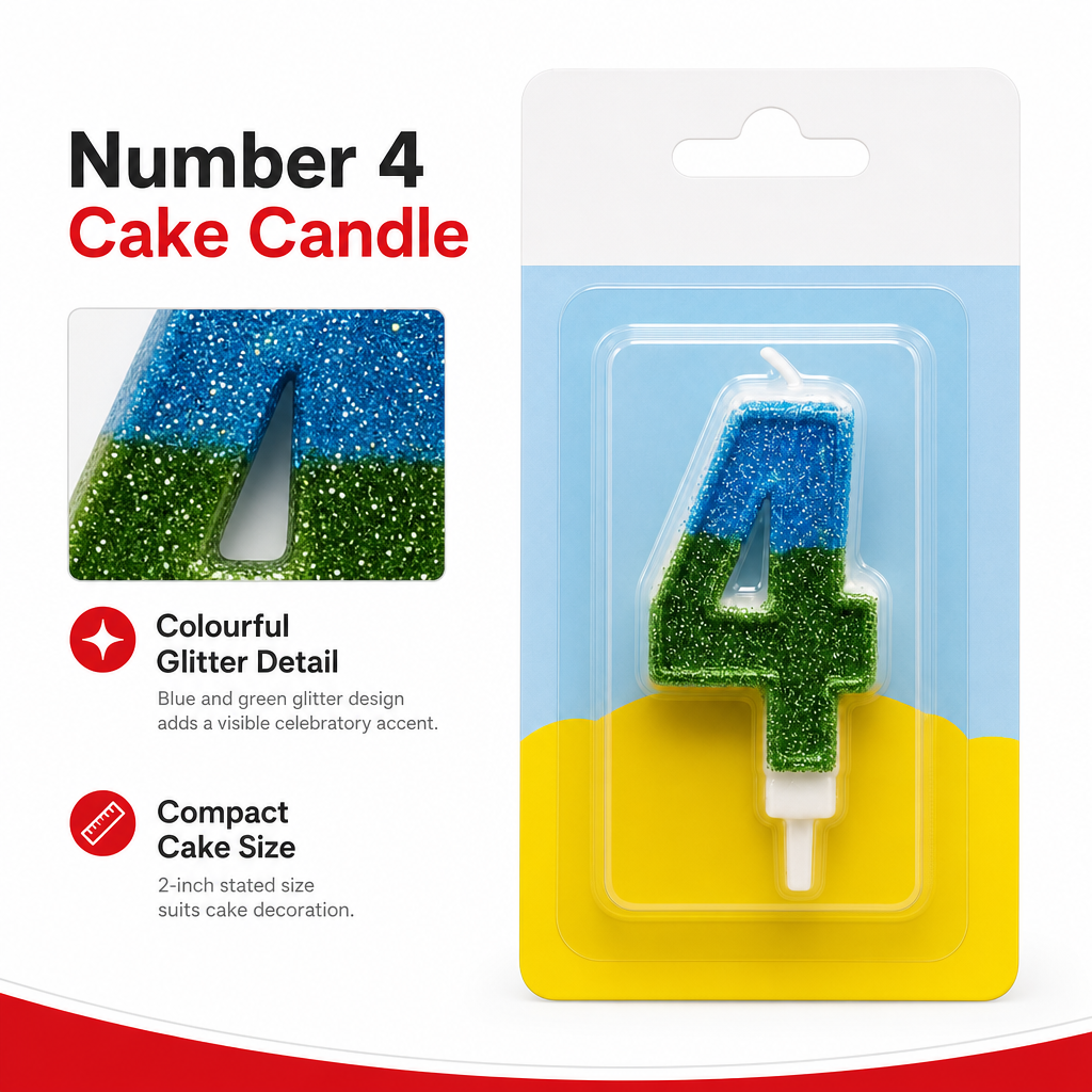 240 Pieces Number 4 Birthday Cake Candle, Blue and Green Glitter Design, 2 in