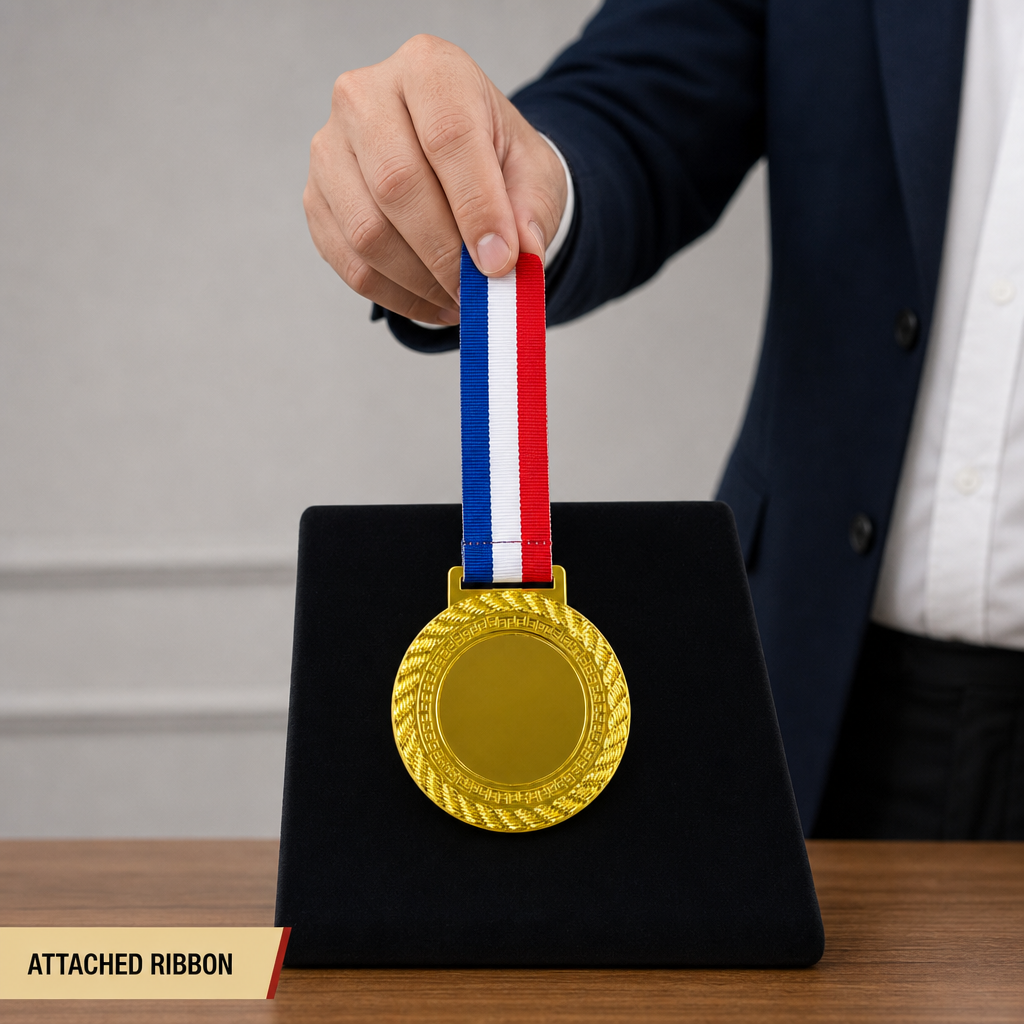 144 Pieces Gold Sports Medal with Red White and Blue Ribbon for Award Recognition