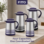 48 Pieces Vacuum Jug Set, Silver and Purple, 4 Pieces with 1.0, 1.3, 1.6 and 1.9 Litre Capacities