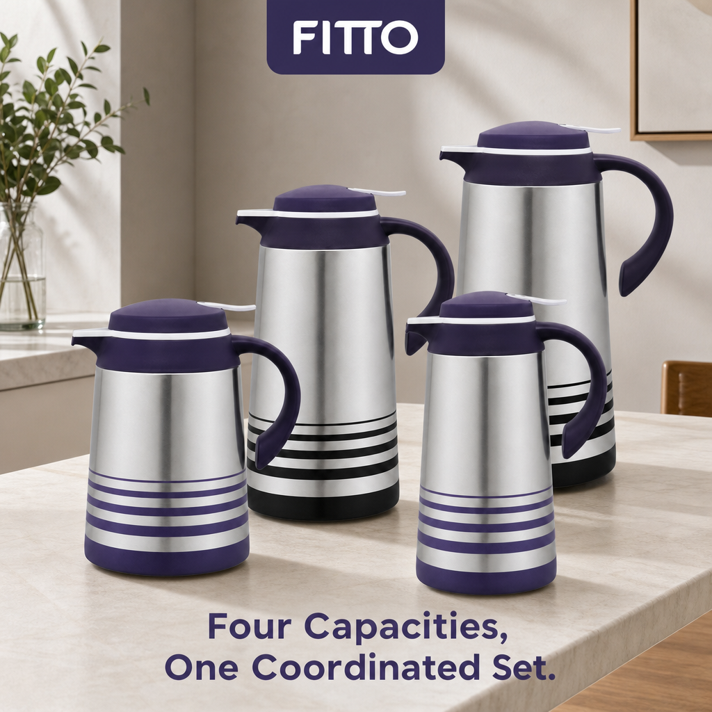 48 Pieces Vacuum Jug Set, Silver and Purple, 4 Pieces with 1.0, 1.3, 1.6 and 1.9 Litre Capacities