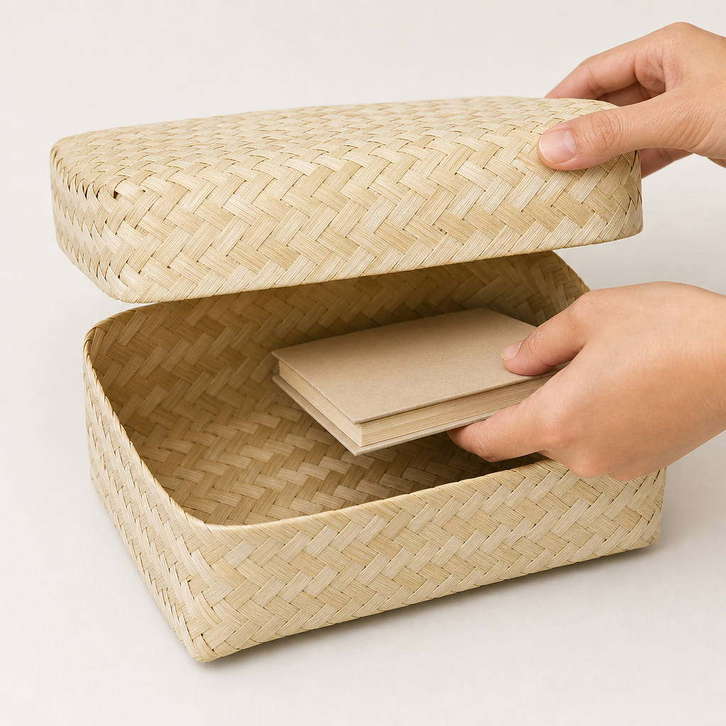 96 Pieces Handwoven Bamboo Rectangular Storage Box with Lid, Natural, 6 x 5 Inch