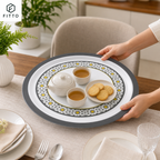 72 Pieces Round Melamine Woven Serving Trays, 55 cm, White with Floral Pattern