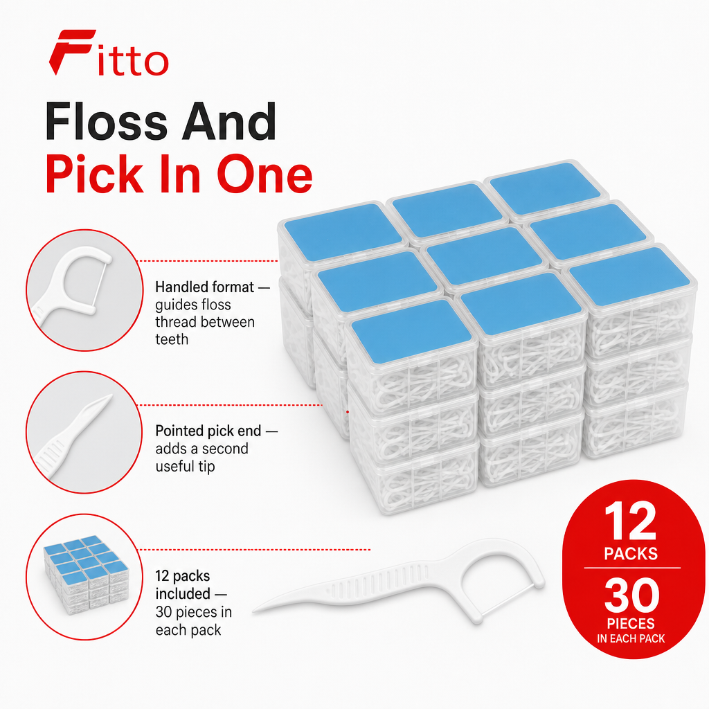 96 Pieces Dental Floss Picks, White, 30 Pieces Per Pack, 12-Pack Oral Care Set