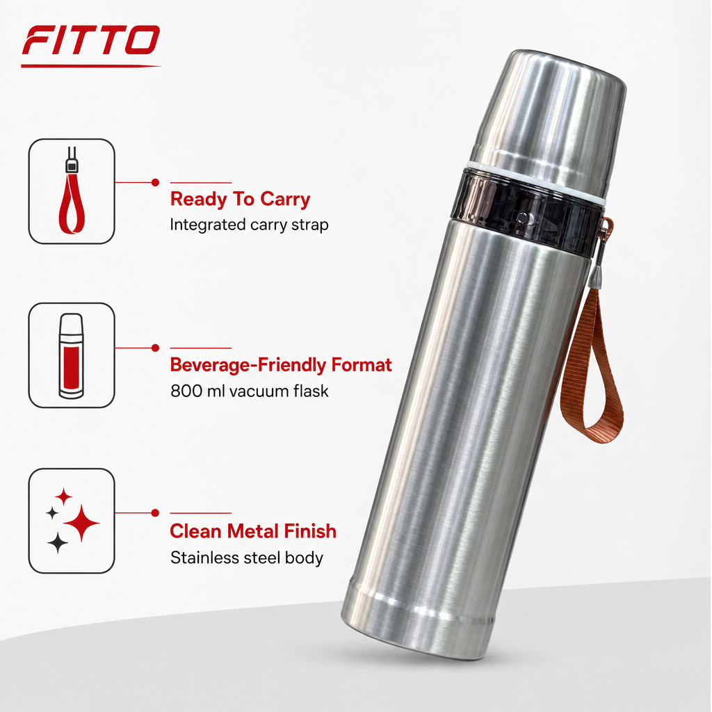 96 Pieces Stainless Steel Vacuum Flask with Carry Strap, 800 ml, 1 Piece