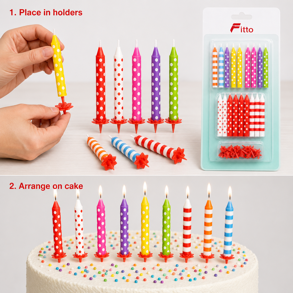 120 Pieces Jumbo Birthday Candles with Holders, 10 Pieces, Red Assorted Colours for Cake Decoration