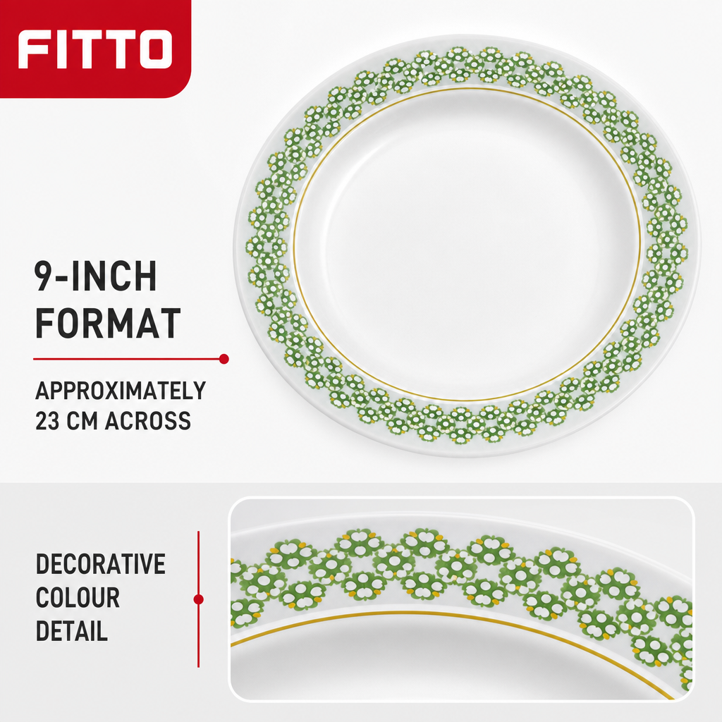 120 Pieces Soup Plate, 9 Inch, White with Green and Yellow Pattern, Round Tablewares