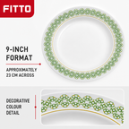 120 Pieces Soup Plate, 9 Inch, White with Green and Yellow Pattern, Round Tablewares